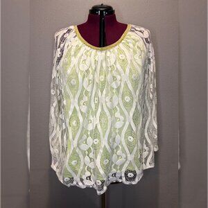 Lane Bryant Lace Overlay L/S Top with Lime Green underlay Size 22/24W
